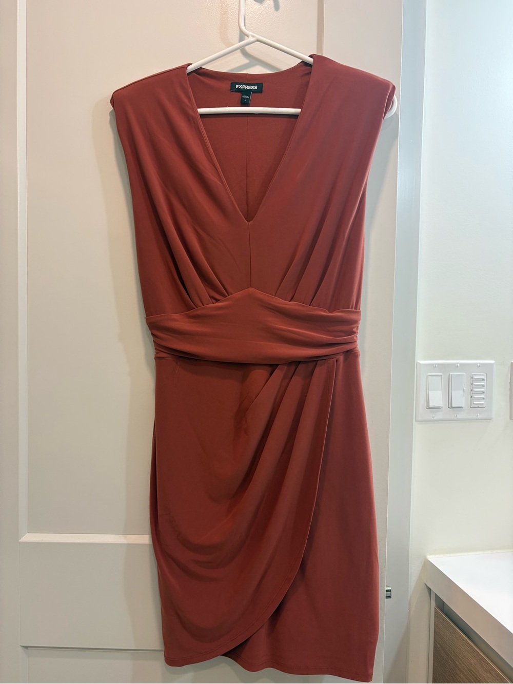 Express Sleeveless Rust Faux-Wrap V-Neck Mini Dress